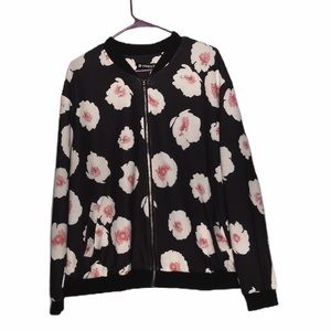 Allegra K Black Floral Waffle Knit Long Sleeve